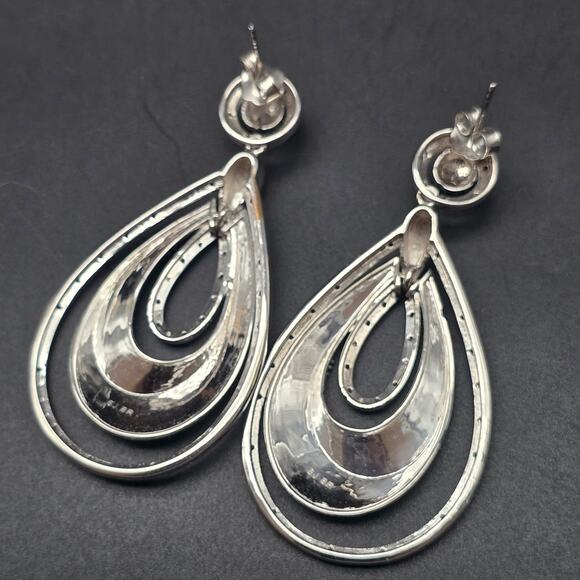 Diamond Chip Navy Blue Silver Tone Earrings SJ BR - Picture 5 of 8